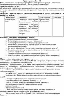 Обложка для материала Практическая работа №3 Тема: Лицензионные и свободно распространяемые программные продукты. Организация обновления программного обеспечения с использованием сети Интернет.