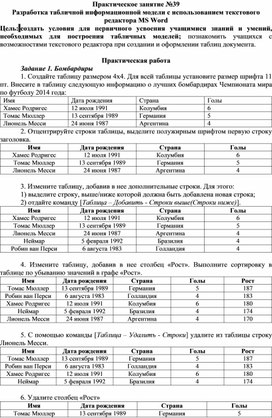 Обложка для материала Практическое занятие по информатике на тему "Разработка табличной информационной модели с использованием текстового редактора MS Word"