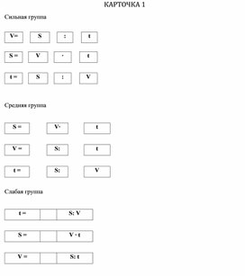 Приложение 2 к уроку по математике для обучающихся 5 класса (дети с ОВЗ) по теме: "Решение задач на движение"