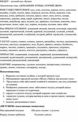 ДЗ по теме "Домашние птицы" для детей 5-6 лет с ОВЗ