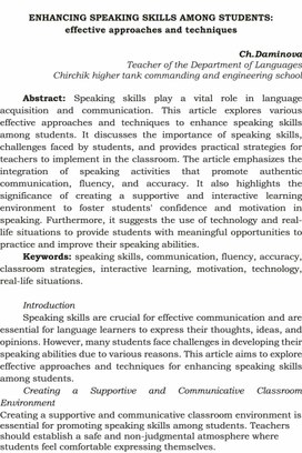 ENHANCING SPEAKING SKILLS AMONG STUDENTS