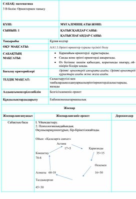 1СҚұпия кодтар ҚЫСҚА МЕРЗІМДІ ЖОСПАР