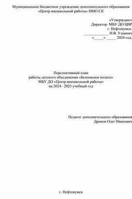 Перспективный план педагога дополнительного образования