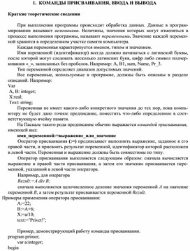 КОМАНДЫ ПРИСВАИВАНИЯ, ВВОДА И ВЫВОДА