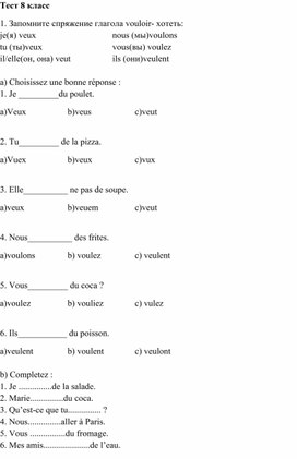 Лексико-грамматический тест (фр.яз) 8 класс