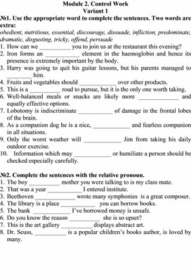 Разработка контрольной работы по английскому языку в двух вариантах для 11 класса. Модуль 2