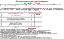 Календарно-тематическое планирование по Алгебре, 10 класс