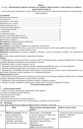 Проект на тему: «Организация здорового питания для здорового образа жизни у детей среднего и старшего дошкольного возраста»