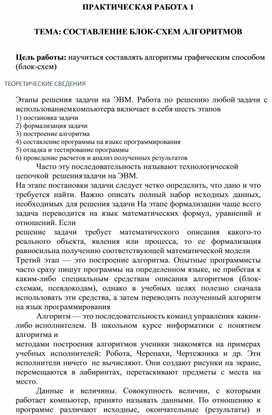 ПРАКТИЧЕСКАЯ РАБОТА 1  ТЕМА: СОСТАВЛЕНИЕ БЛОК-СХЕМ АЛГОРИТМОВ