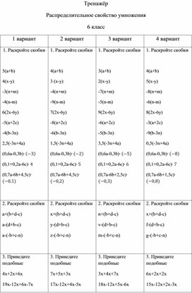 Обложка для материала Тренажёр «Распределительное свойство умножения 6 класс»