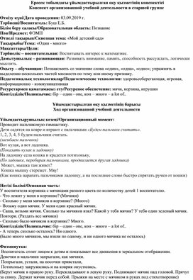 Конспект занятия по ФЭМП в старшей группе на тему: "Один - много"