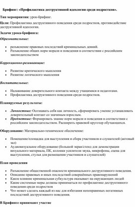 Обложка для материала Брифинг: «Профилактика деструктивной идеологии среди подростков».
