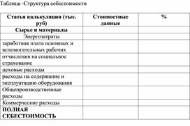 Обложка для материала Таблица -Структура себестоимости