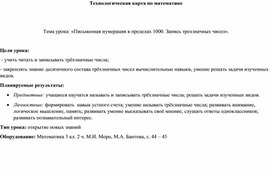 Технологическая карта по математике в 3 классе «Письменная нумерация в пределах 1000. Запись трехзначных чисел».