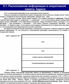 Расположение информации в оперативной памяти. Адреса