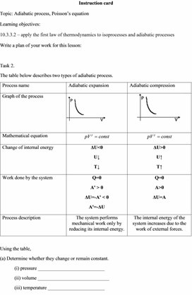 Adiabatic process, Poisson equation Instruction cards