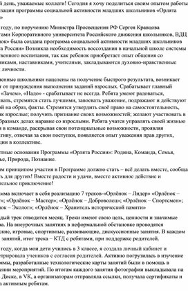 Реализация программы социальной активности младших школьников ( из опыта работы)