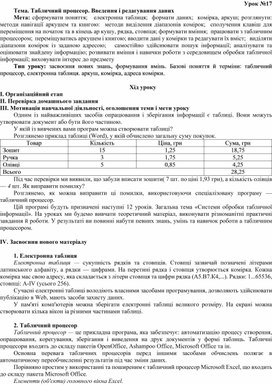 Обложка для материала Тема. Табличний процесор. Введення і редагування даних