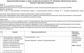 Обложка для материала Дидактический материал к уроку литературы по повести А.С. Пушкина "Капитанская дочка"