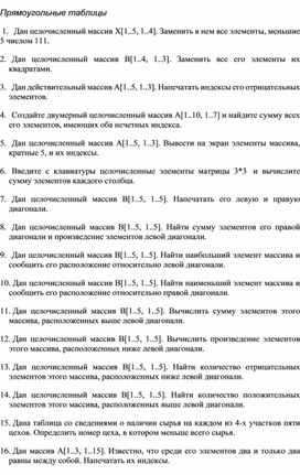 Обложка для материала Прямоугольные таблицы