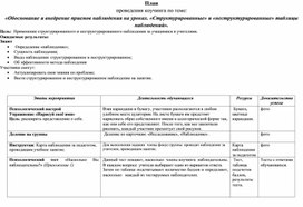 Обоснование и внедрение приемов наблюдения на уроках. «Структурированные» и «неструктурированные» таблицы наблюдений