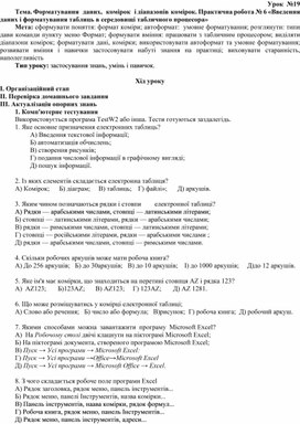 Обложка для материала Тема. Форматування   даних,   комірок   і діапазонів  комірок. Практична робота № 6 «Введення даних і форматування таблиць в середовищі табличного процесора»