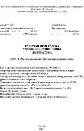 Обложка для материала Рабочая программа по литературе