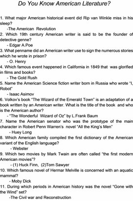 Викторина “Do You Know American Literature? “