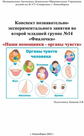 Обложка для материала Конспект экспериментального занятия во второй младшей группе «Наши помощники - органы чувств»