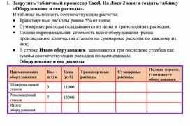 Задание MS Excel