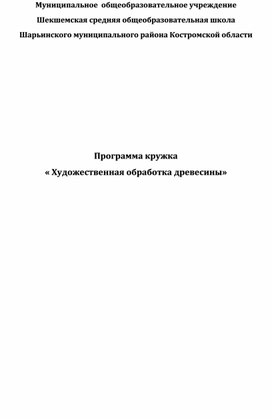 Программа элективного курса " Художественная обработка древесины"