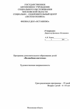 Дополнительная общеобразовательная программа "Волшебная кисточка"