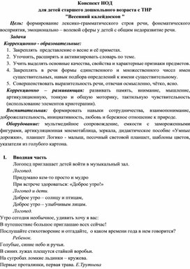 Обложка для материала Конспект НОД для детей старшего дошкольного возраста с ТНР "Весенний калейдоскоп "