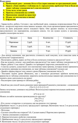 Урок, направленный на формирование функциональной грамотности для учителей и родителей лицея  «Приемы табличного умножения на 2», 2 класс