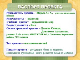 Обложка для материала Проектная работа на тему: "Госпожа морковка"