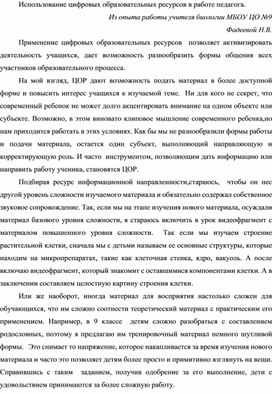 Использование цифровых образовательных ресурсов в работе педагога