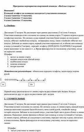 Программа мероприятия спортивной команды  «Весёлые старты»