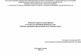 Конспект урока: Законы отражения и преломления света.