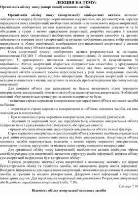 Обложка для материала ЛЕКЦИЯ НА ТЕМУ:  Організація обліку зносу (амортизації) основних засобів