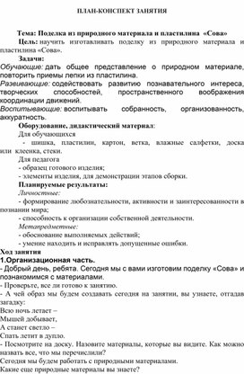 Занятие по дополнительному образованию. Тема: «Совушка-сова"(природный материал)...