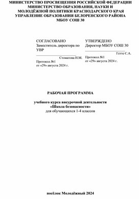 Обложка для материала Рабочая программа  учебного курса внеурочной деятельности  «Школа безопасности» для обучающихся 1-4 классов