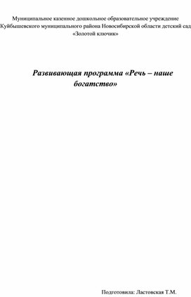 Развивающая программа «Речь – наше богатство»