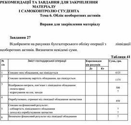 Обложка для материала Тема 6. Облік необоротних активів   Вправи для закріплення матеріалу  	Завдання 27