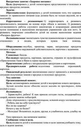 Обложка для материала Конспект внеурочного занятия "Здоровое питание"