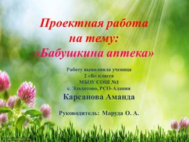 Обложка для материала Проектная работа на тему: "Бабушкина аптека"