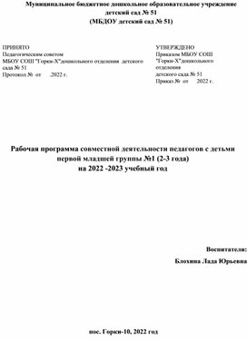 Рабочая программа по ФГОС 1 младшая группа