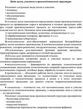 Обложка для материала Виды цехов, участков и производственной структуры
