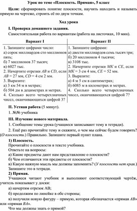 Обложка для материала Урок по теме «Плоскость. Прямая», 5 класс