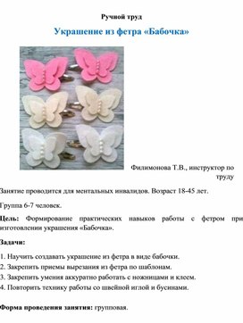 Обложка для материала Украшение из фетра "Бабочка".