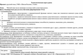 Технологическая карта урока русского языка на тему "Мягкий знак после шипящих на конце имён существительных"